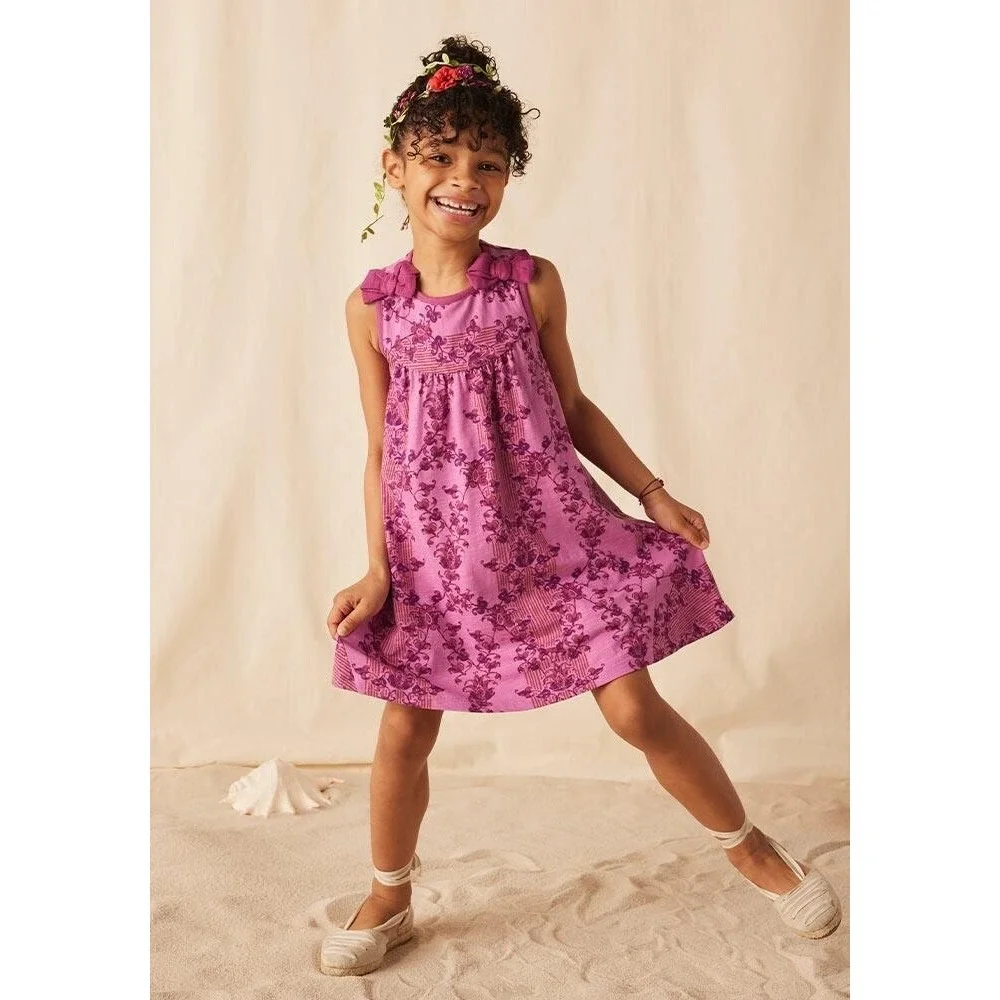 Matilda Jane Girls Clearwater Pink Floral Bow Sleeveless Dress Size 8